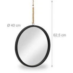 Relaxdays Miroir Rond, Mural, Avec Corde, Moderne, à Suspendre, 40 Cm, Métal, Pour Couloir, Salle De Bain, Salon, Noir 11 Relaxdays Miroir Rond, Mural, Avec Corde, Moderne, à Suspendre, 40 Cm, Métal, Pour Couloir, Salle De Bain, Salon, Noir -Miroir Soldes Boutique 52204925 5