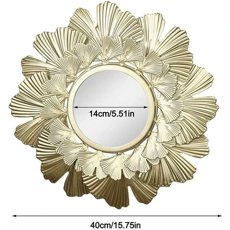 ECHOO Miroir Mural Rond Doré - À Suspendre - En Fer Forgé - En Forme De Fleur - Pour Salle De Bain, Dressing Ou Salon 4 ECHOO Miroir Mural Rond Doré - À Suspendre - En Fer Forgé - En Forme De Fleur - Pour Salle De Bain, Dressing Ou Salon – Image 2