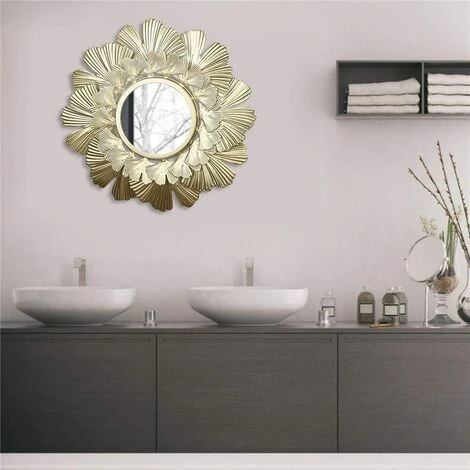 ECHOO Miroir Mural Rond Doré - À Suspendre - En Fer Forgé - En Forme De Fleur - Pour Salle De Bain, Dressing Ou Salon 6 ECHOO Miroir Mural Rond Doré - À Suspendre - En Fer Forgé - En Forme De Fleur - Pour Salle De Bain, Dressing Ou Salon – Image 4