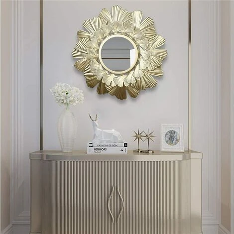ECHOO Miroir Mural Rond Doré - À Suspendre - En Fer Forgé - En Forme De Fleur - Pour Salle De Bain, Dressing Ou Salon 7 ECHOO Miroir Mural Rond Doré - À Suspendre - En Fer Forgé - En Forme De Fleur - Pour Salle De Bain, Dressing Ou Salon – Image 5