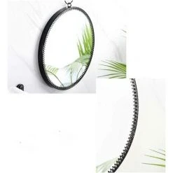 ECHOO Miroir Mural Rond, 1 Pièce Miroir Décoratif Mural En Métal Noir Avec Anneau De Suspension, Miroirs En Verre Vintage Pour Vanité Salle De Bain Chambre Couloir Salon -Miroir Soldes Boutique 52470286 5