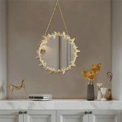 ECHOO Miroirs Pour Décoration Murale, Miroir Suspendu Doré Miroir De Maquillage Mural Papillon Doré Avec Chaîne Miroir Décoratif Rond Pour Salle De Bain Chambre Salon -Miroir Soldes Boutique 52470468 5