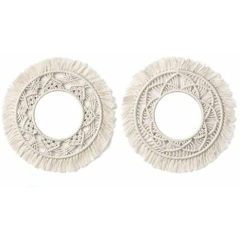 ECHOO Lot De 2 Miroirs Muraux Faits à La Main à Suspendre Avec Franges Rondes Pour Appartement, Salon, Chambre à Coucher, Chambre à Coucher, Décoration De La Maison Moderne 3 ECHOO Lot De 2 Miroirs Muraux Faits à La Main à Suspendre Avec Franges Rondes Pour Appartement, Salon, Chambre à Coucher, Chambre à Coucher, Décoration De La Maison Moderne