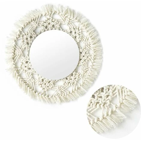 ECHOO Lot De 2 Miroirs Muraux Faits à La Main à Suspendre Avec Franges Rondes Pour Appartement, Salon, Chambre à Coucher, Chambre à Coucher, Décoration De La Maison Moderne 4 ECHOO Lot De 2 Miroirs Muraux Faits à La Main à Suspendre Avec Franges Rondes Pour Appartement, Salon, Chambre à Coucher, Chambre à Coucher, Décoration De La Maison Moderne – Image 2