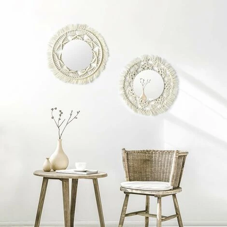 ECHOO Lot De 2 Miroirs Muraux Faits à La Main à Suspendre Avec Franges Rondes Pour Appartement, Salon, Chambre à Coucher, Chambre à Coucher, Décoration De La Maison Moderne 5 ECHOO Lot De 2 Miroirs Muraux Faits à La Main à Suspendre Avec Franges Rondes Pour Appartement, Salon, Chambre à Coucher, Chambre à Coucher, Décoration De La Maison Moderne – Image 3