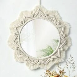 ECHOO Miroir Mural Boho Miroir Art Décor Macramé Frange Miroirs Ronds Décoratifs Ornement Pour Murale Appartement Maison Chambre Salon Décor -Miroir Soldes Boutique 52470805 2