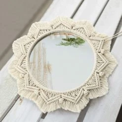 ECHOO Miroir Mural Boho Miroir Art Décor Macramé Frange Miroirs Ronds Décoratifs Ornement Pour Murale Appartement Maison Chambre Salon Décor -Miroir Soldes Boutique 52470805 3