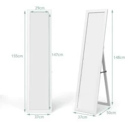 GOPLUS Miroir 2 En 1 Mural Sur Pied, HD Miroir Avec Cadre De Style Moderne, Psyché 147 X 29 CM, Sur Toute La Longueur, Idéale Pour Votre Vestibule Ou Chambre à Coucher (Blanc) -Miroir Soldes Boutique 52730317 5