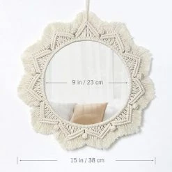 BEARSU Miroir Mural Boho Miroir Art Décor Macramé Frange Miroirs Ronds Décoratifs Ornement Pour Murale Appartement Maison Chambre Salon Décor -Miroir Soldes Boutique 52973413 2