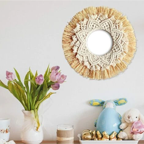 BEARSU Miroirs Muraux Macramés Boho Miroir Art Décor Macramé Frange Miroirs Pour Murale Appartement Maison Chambre Salon Décor 4 BEARSU Miroirs Muraux Macramés Boho Miroir Art Décor Macramé Frange Miroirs Pour Murale Appartement Maison Chambre Salon Décor – Image 2