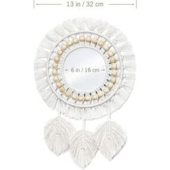 BEARSU Macramé Miroir Muraux Suspendu Avec Frange Rond Mural Miroir Décoratif Plume Pendentif Art Ornement Pour Appartement Maison Chambre Salon -Miroir Soldes Boutique 52973489 5