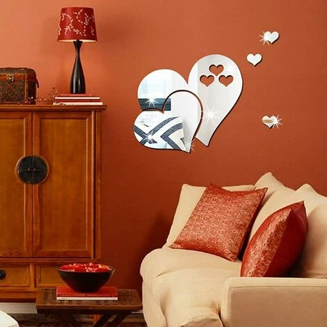 ECHOO Miroir Stickers Muraux, Cristal 3D Double Amour Coeur Acrylique DIY Art Stickers Muraux Maison Salon Salle De Bain TV Fond Décor, 10 Pcs / 2 Ensemble (Argent) 6 ECHOO Miroir Stickers Muraux, Cristal 3D Double Amour Coeur Acrylique DIY Art Stickers Muraux Maison Salon Salle De Bain TV Fond Décor, 10 Pcs / 2 Ensemble (Argent) – Image 4