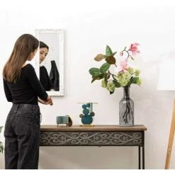 Baroni Home Miroir Mural Avec Cadre En Bois, Style Shabby Chic Rectangulaire, Taille 28x3x65 Cm - Blanche Antique -Miroir Soldes Boutique 53299416 4