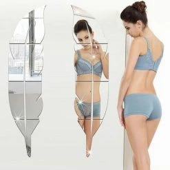 READCLY Miroir D'autocollant Lumineux De Plume, 3D Miroir Décoratif Moderne Amovible Art Mural Pour Salon Chambre Bureau Décoration De La Maison 73x18cmcm -Miroir Soldes Boutique 53306647 2