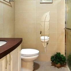 READCLY Miroir Acrylique 3D - 30 X 125 Cm - Décoration Murale Autocollante En Forme De Plume - Décoration D'intérieur Pour Salon, Chambre, Salle De Bain, Ferme (plume Argentée) -Miroir Soldes Boutique 53306648 2