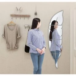 READCLY Miroir Acrylique 3D - 30 X 125 Cm - Décoration Murale Autocollante En Forme De Plume - Décoration D'intérieur Pour Salon, Chambre, Salle De Bain, Ferme (plume Argentée) -Miroir Soldes Boutique 53306648 3