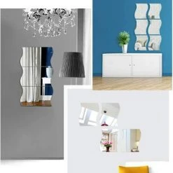 READCLY 6pcs Miroir Autocollant Mural Argenté Miroir Murale Adhesif Forme En Vagues DIY Decal Miroir De Style Pour Décoration Bureau Maison Chambre - 14 * 19cm -Miroir Soldes Boutique 53307032 3