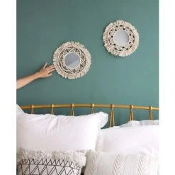 READCLY Miroir Mural Suspendu With Frange En Macramé 2 Set Small Round Decoratic Boho Antique Miroir For Apartment LivingRoom Bedroom Baby Nursery,Beautiful Gift Ideas -Miroir Soldes Boutique 53307035 3