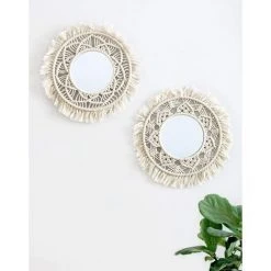 READCLY Miroir Mural Suspendu With Frange En Macramé 2 Set Small Round Decoratic Boho Antique Miroir For Apartment LivingRoom Bedroom Baby Nursery,Beautiful Gift Ideas -Miroir Soldes Boutique 53307035 4