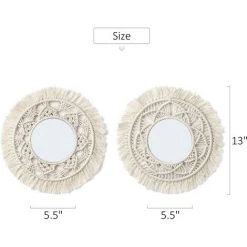 READCLY Miroir Mural Suspendu With Frange En Macramé 2 Set Small Round Decoratic Boho Antique Miroir For Apartment LivingRoom Bedroom Baby Nursery,Beautiful Gift Ideas -Miroir Soldes Boutique 53307035 5