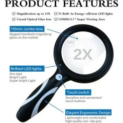 GUAZHUNIFR Loupe De Lecture 2X 13X Guazhuni,loupe Eclairante Rechargeable Avec 33 LED,Loupe Avec Lumière Ajustable Pour Seniors,Journaux,Artisanat,Inspection,Livres Et Cartes Du Monde -Miroir Soldes Boutique 53366680 4