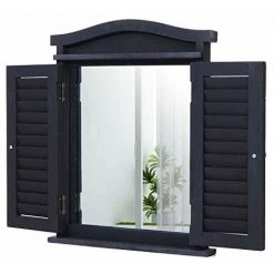 NOVA Miroir Mural Avec Volets En Bois Massif Avec Charnières En Métal Couleur : Gris Foncé