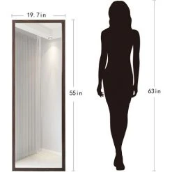 MERAX Miroir Psyché Sur Pied / Mural Miroir Rectangulaire Autoportant 140 X 50 Cm, Style Scandinave Moderne Marron -Miroir Soldes Boutique 53585672 4