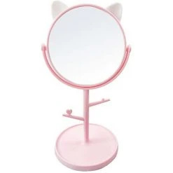 ENLENK Mignon Chat Oreille En Forme De Miroir De Table-kawaii Et Miroir De Vanité, Adapté Pour La Salle De Bain Ou La Chambre à Coucher Rose