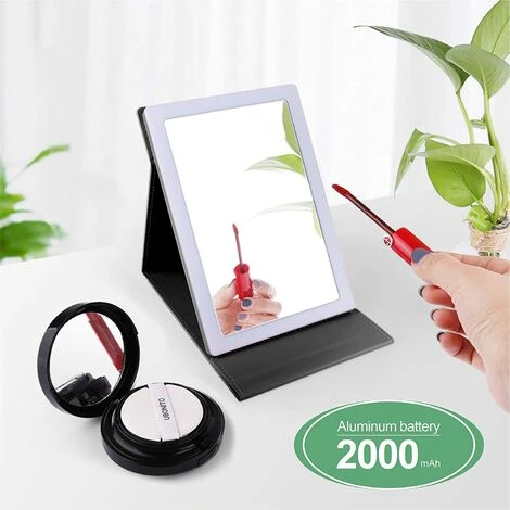 GUAZHUNIFR Miroir Compact Avec Lumière LED,Guazhuni Miroir De Voyage Portable Avec Cadre En Cuir Synthétique, Miroir De Poche Pour Sac à Main Pour Le Maquillage Des Filles (noir) 4 GUAZHUNIFR Miroir Compact Avec Lumière LED,Guazhuni Miroir De Voyage Portable Avec Cadre En Cuir Synthétique, Miroir De Poche Pour Sac à Main Pour Le Maquillage Des Filles (noir) â Image 2