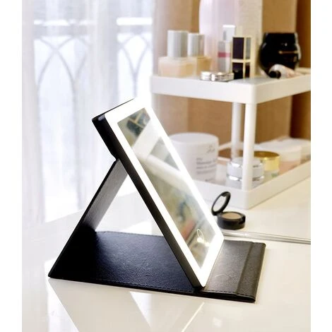 GUAZHUNIFR Miroir Compact Avec Lumière LED,Guazhuni Miroir De Voyage Portable Avec Cadre En Cuir Synthétique, Miroir De Poche Pour Sac à Main Pour Le Maquillage Des Filles (noir) 7 GUAZHUNIFR Miroir Compact Avec Lumière LED,Guazhuni Miroir De Voyage Portable Avec Cadre En Cuir Synthétique, Miroir De Poche Pour Sac à Main Pour Le Maquillage Des Filles (noir) â Image 5