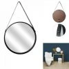 JARDIRICODECO Miroir Rond Avec Anse Pu Noir 50cm -Miroir Soldes Boutique 53958032 1
