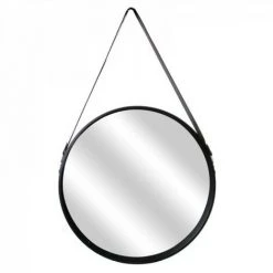 JARDIRICODECO Miroir Rond Avec Anse Pu Noir 50cm -Miroir Soldes Boutique 53958032 3