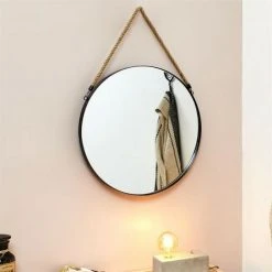 JARDIRICODECO Miroir Rond Noir Anse Jonc 50cm