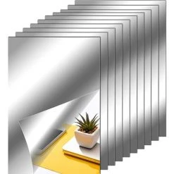 ALMI Feuilles De Miroir Flexibles Miroir Auto-Adhésif Non En Verre Autocollants De Miroir De Carreaux Pour Décoration Murale De Maison (20 X 30cm)
