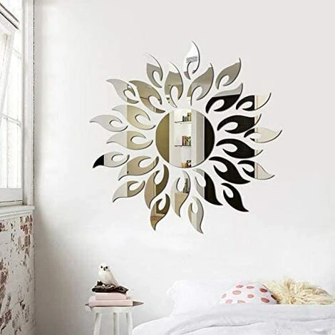 MODOU 3D Miroir De Tournesol Stickers Muraux Rond Acrylique Salon Chambre TV Fond Stickers Muraux Salle De Mariage Entrée Décor à La Maison (Argent) 4 MODOU 3D Miroir De Tournesol Stickers Muraux Rond Acrylique Salon Chambre TV Fond Stickers Muraux Salle De Mariage Entrée Décor à La Maison (Argent) – Image 2