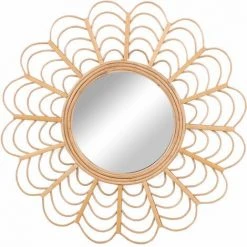 SPETEBO Miroir Mural Soleil Ø 51 Cm - Avec Cadre En Bois / Rotin