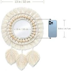 ENLENK Miroir Mural à Franges En Avec Pendentif En Plumes De Perles De Bois Miroir Rond D'art Mural Pour Couloir De Chambre à Coucher Salon Décor à La Maison (Beige) 8 ENLENK Miroir Mural à Franges En Avec Pendentif En Plumes De Perles De Bois Miroir Rond D'art Mural Pour Couloir De Chambre à Coucher Salon Décor à La Maison (Beige) -Miroir Soldes Boutique 55284747 3
