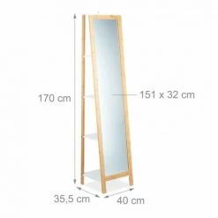 JARDIBRICODECO Miroir Sur Pied En Bambou Avec étagère -Miroir Soldes Boutique 55315813 4
