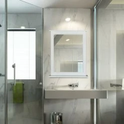 JARDIBRICODECO Miroir Mural Blanc Avec Tablette Bambou -Miroir Soldes Boutique 55316041 2