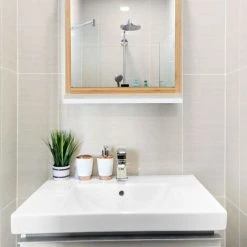 JARDIBRICODECO Miroir Mural Bois Avec Tablette Blanche -Miroir Soldes Boutique 55316047 3