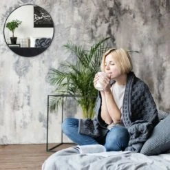 JARDIBRICODECO Miroir Mural Rond Noir -Miroir Soldes Boutique 55316640 5