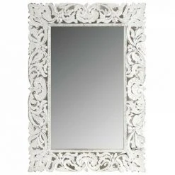 JARDIBRICODECO Miroir Rectangulaire En Manguier Patiné Blanc