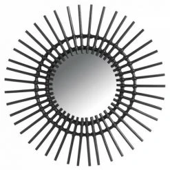 JARDIBRICODECO Miroir Soleil En Rotin Noir