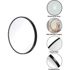 DRIPEX Miroir Mural Suspendu, Miroir Rond En Verre HD Avec Cadre En Alliage D'Aluminium Pour Vanité, Salle De Bain, Salon Chambre Noir - 40x40cm -Miroir Soldes Boutique 55390994 3
