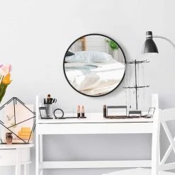 DRIPEX Miroir Mural Suspendu, Miroir Rond En Verre HD Avec Cadre En Alliage D'Aluminium Pour Vanité, Salle De Bain, Salon Chambre Noir - 40x40cm -Miroir Soldes Boutique 55390994 5