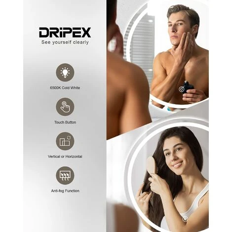 Dripex Miroir Maquillage Rond Avec Lumière LED, Miroir De Vanité 60cm, Miroir Mural Antibuée De Salle De Bain, Miroir Lumineux à Économie D'Énergie Avec Interrupteur Tactile, IP44 - 60 X 60 Cm 4 Dripex Miroir Maquillage Rond Avec Lumière LED, Miroir De Vanité 60cm, Miroir Mural Antibuée De Salle De Bain, Miroir Lumineux à Économie D'Énergie Avec Interrupteur Tactile, IP44 - 60 X 60 Cm – Image 2