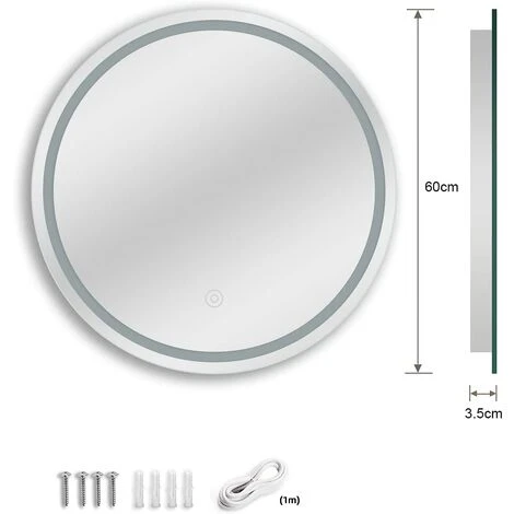 Dripex Miroir Maquillage Rond Avec Lumière LED, Miroir De Vanité 60cm, Miroir Mural Antibuée De Salle De Bain, Miroir Lumineux à Économie D'Énergie Avec Interrupteur Tactile, IP44 - 60 X 60 Cm 6 Dripex Miroir Maquillage Rond Avec Lumière LED, Miroir De Vanité 60cm, Miroir Mural Antibuée De Salle De Bain, Miroir Lumineux à Économie D'Énergie Avec Interrupteur Tactile, IP44 - 60 X 60 Cm – Image 4