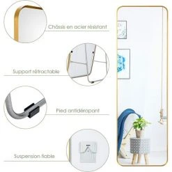 COSTWAY Miroir Autoportant Rectangulaire Mural Avec Support En Acier Doré Avec Film Protecteur Anti-casse 40 X 130 Cm Pour Chambre -Miroir Soldes Boutique 55476120 3