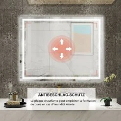 KEEPBUYING DIEPEX Miroir Avec Led Interrupteur Anti-buée Miroir Salle De Bains Mural Lumière Blanc Froid 6400K 100x60CM -Miroir Soldes Boutique 55477709 4