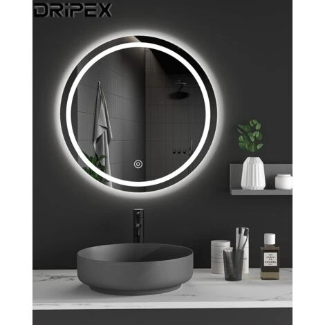 KEEPBUYING DRIPEX Miroir Pour Salle De Bain Rond 60CM, Illumination LED Touche Tactile, Avec Anti-buée, Lumière Blanche Froide 3 KEEPBUYING DRIPEX Miroir Pour Salle De Bain Rond 60CM, Illumination LED Touche Tactile, Avec Anti-buée, Lumière Blanche Froide